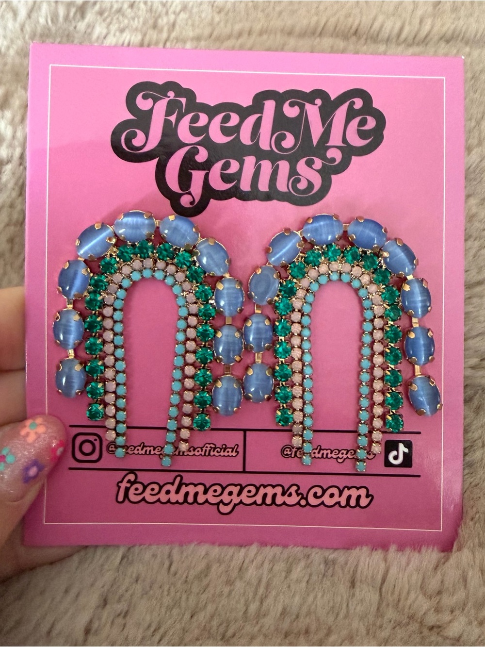 Feed Me Gems Blue & Green Crystal Arch Earrings